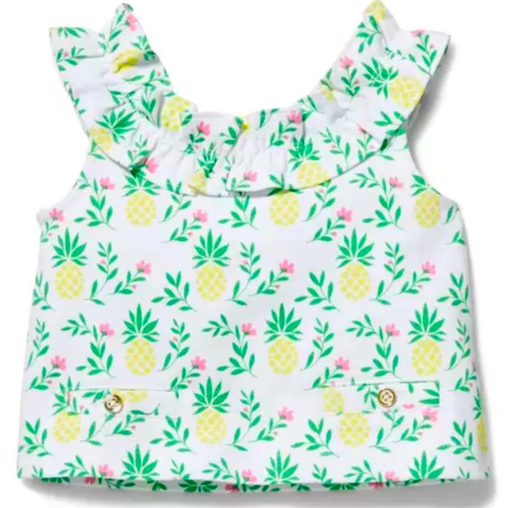 Janie and Jack Baby Girl Pineapple and Floral Ruffle Top Size 3-6 Months